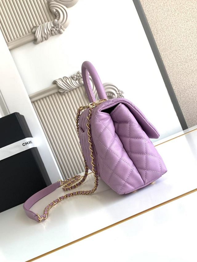 CC original grained calfskin small coco handle bag A92990 purple