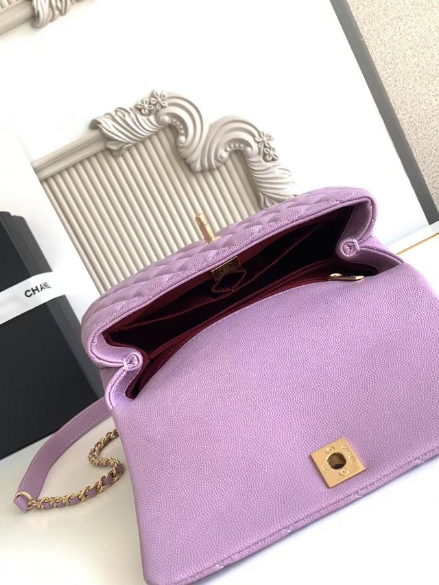CC original grained calfskin small coco handle bag A92990 purple