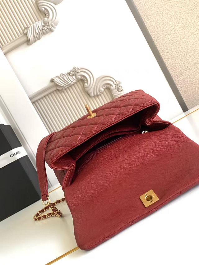 CC original grained calfskin small coco handle bag A92990 red