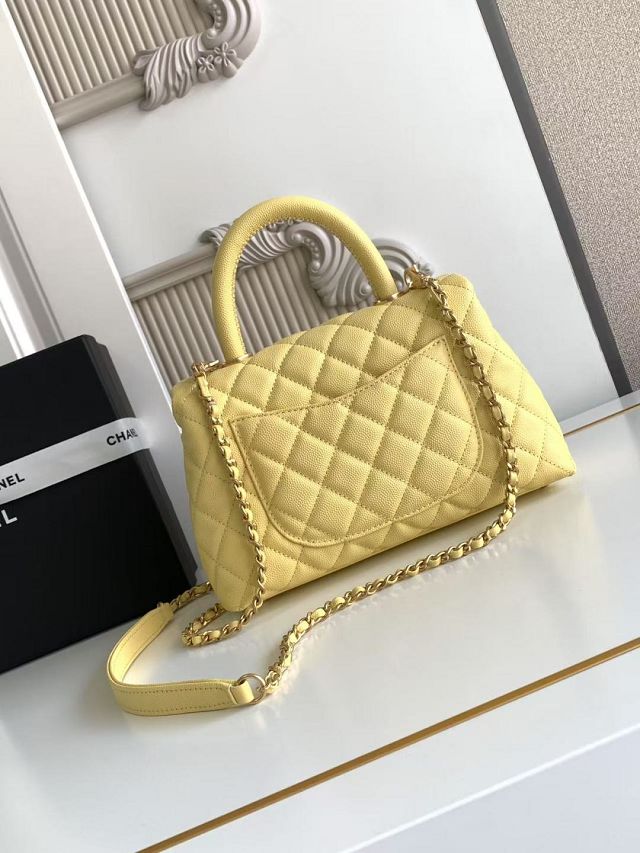 CC original grained calfskin small coco handle bag A92990 yellow