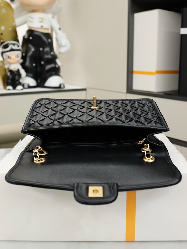 CC original braided calfskin medium flap bag AS4795 black