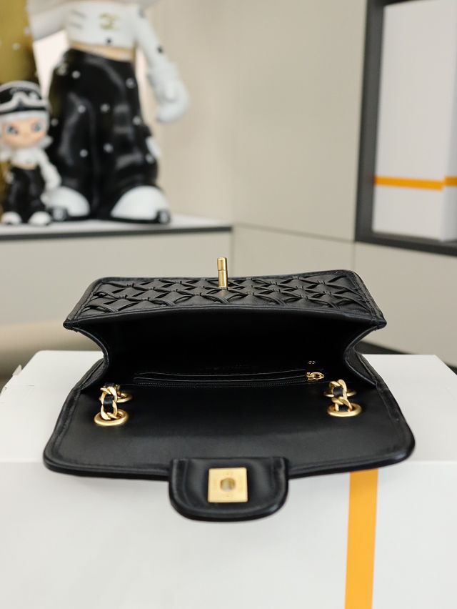 CC original braided calfskin mini flap bag AS4797 black