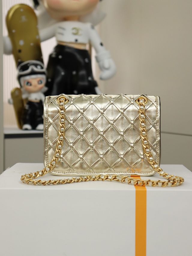 CC original braided calfskin mini flap bag AS4797 gold