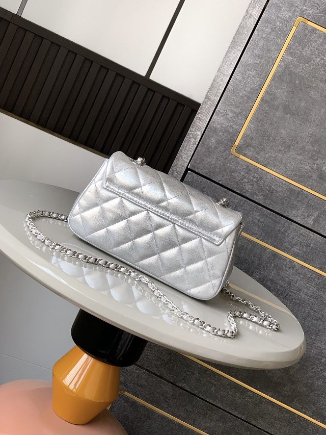CC original calfskin mini flap bag AS4592 silver