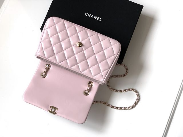 CC original calfskin small flap bag AS5485 pink