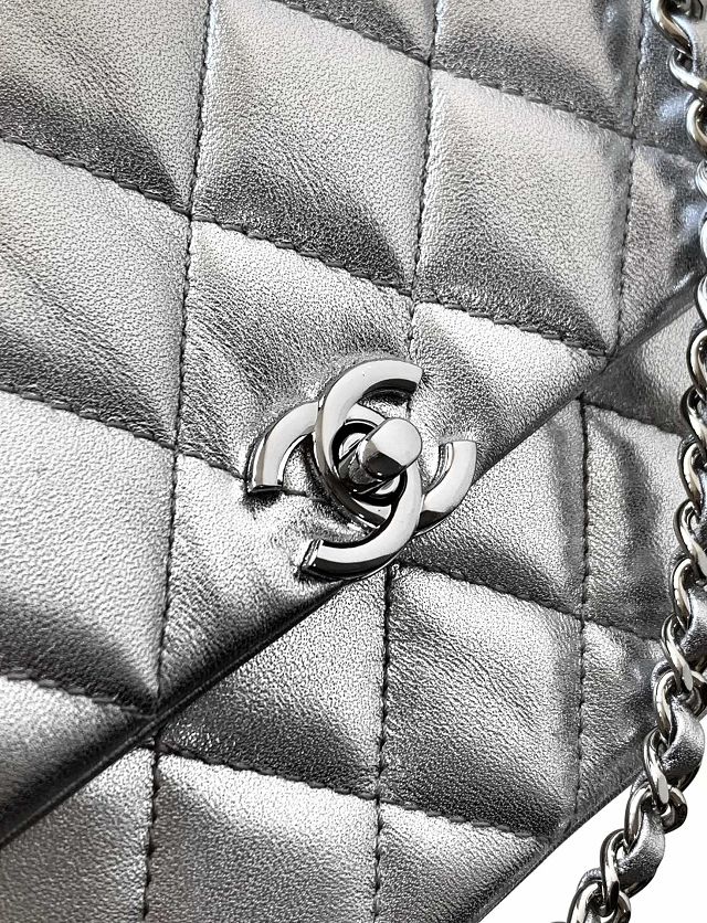 CC original calfskin small flap bag AS5485 silver