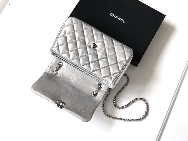 CC original calfskin small flap bag AS5485 silver