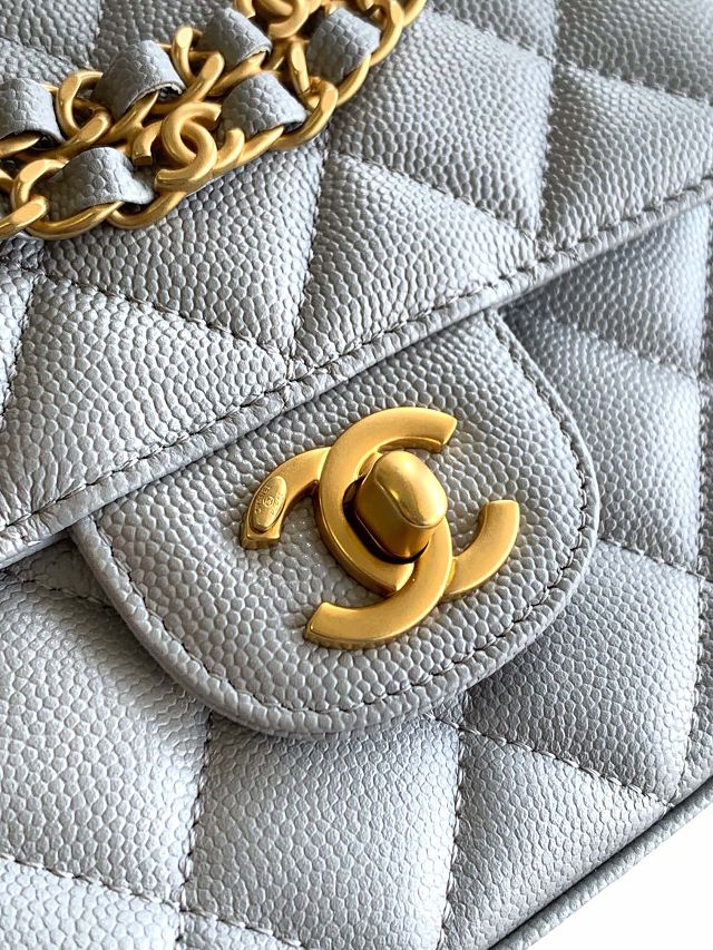 CC original grained calfskin mini flap bag AS5239 grey