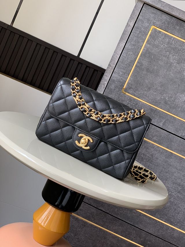 CC original grained calfskin small flap bag AS5238 black