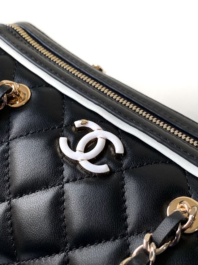 CC original lambskin clutch with chain AP4515 black&white