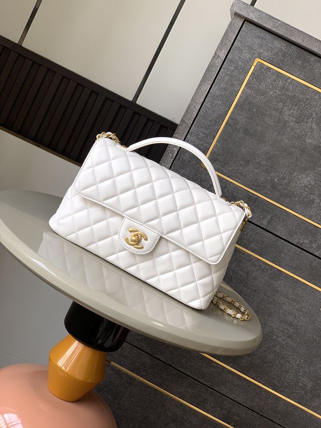 CC original lambskin medium top handle flap bag AS5356 white