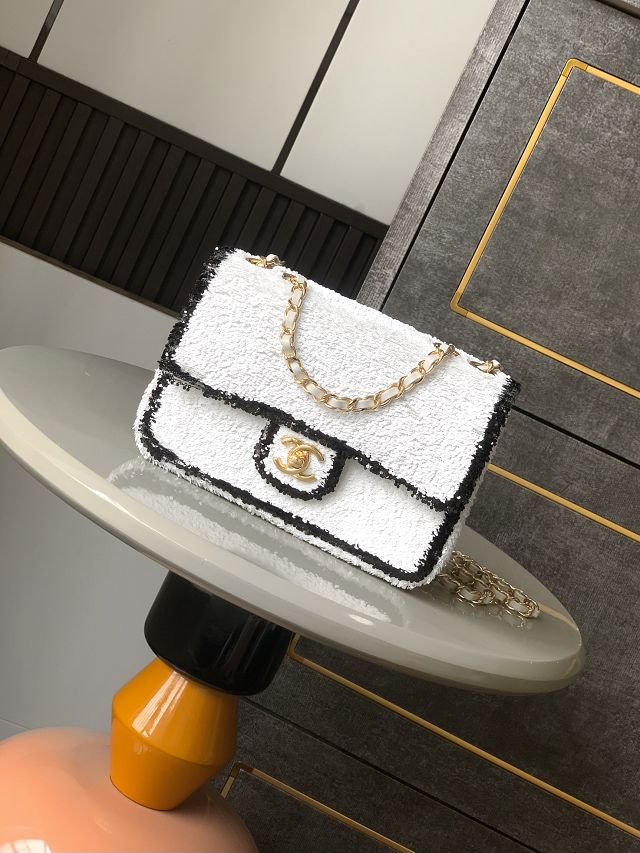CC original sequins mini flap bag AS2090 white
