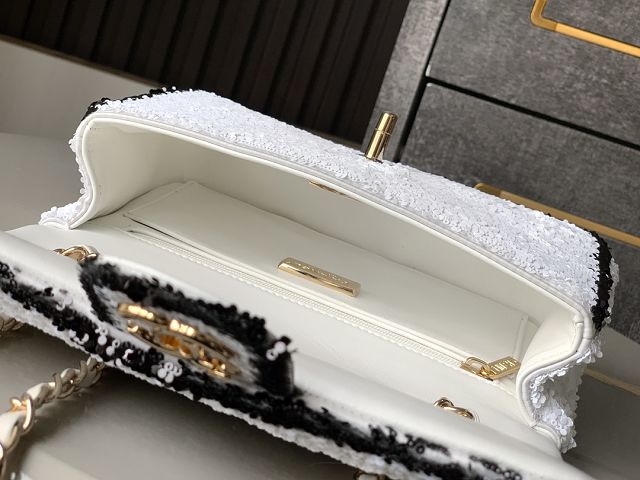 CC original sequins mini flap bag AS2090 white