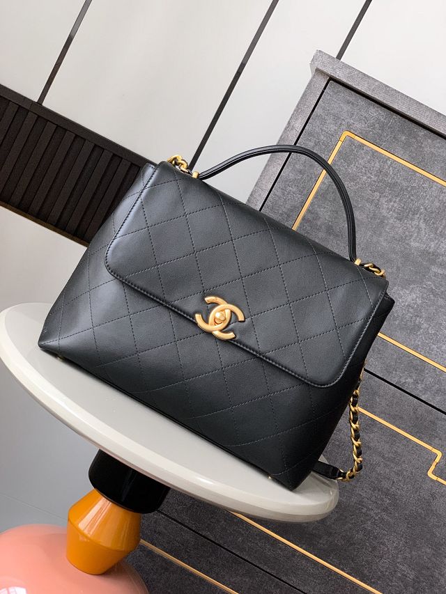 CC original calfskin large top handle flap bag AS5447 black