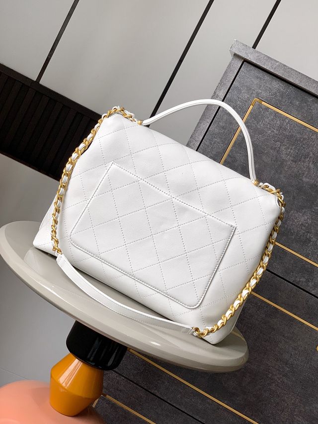 CC original calfskin large top handle flap bag AS5447 white