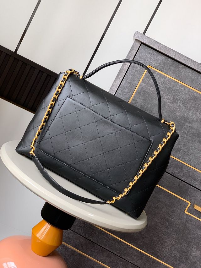 CC original calfskin maxi top handle flap bag AS5543 black