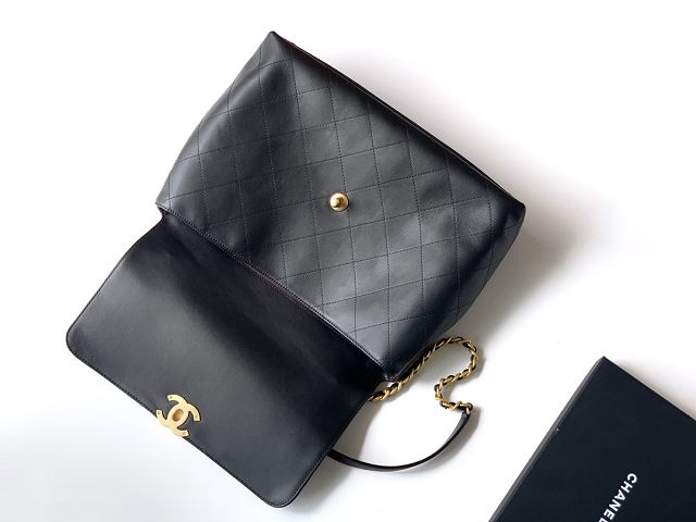 CC original calfskin maxi top handle flap bag AS5543 black