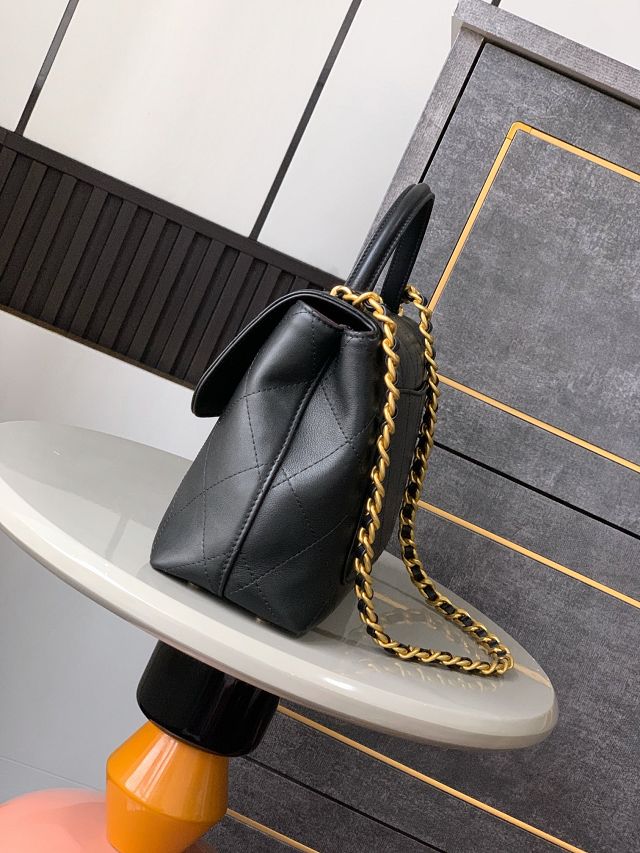 CC original calfskin medium top handle flap bag AS5467 black
