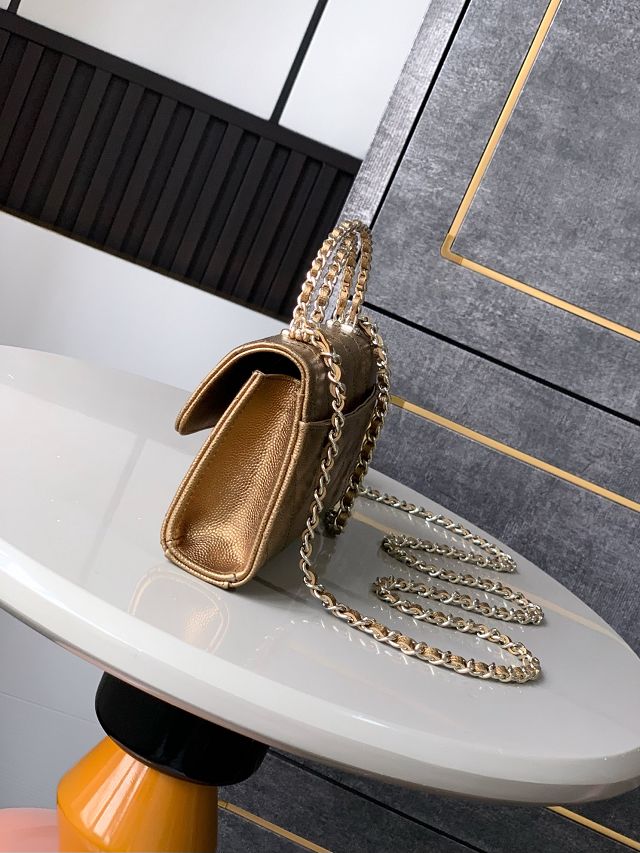 CC original grained calfskin flap phone holder AP3238 gold