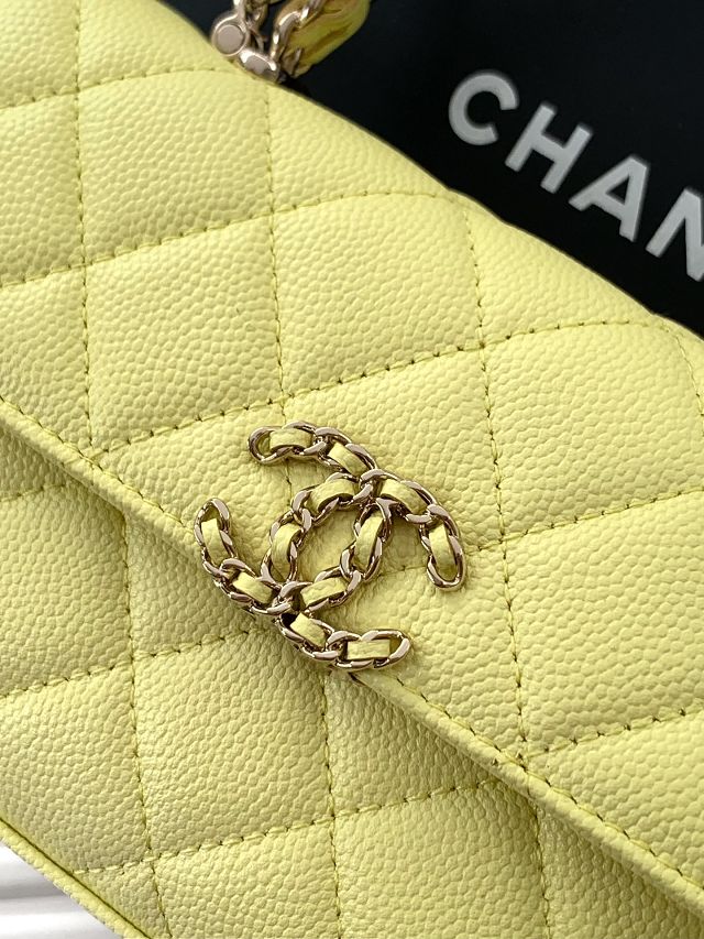 CC original grained calfskin flap phone holder AP3238 lemon yellow