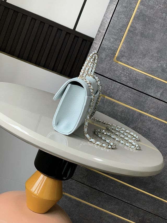 CC original grained calfskin flap phone holder AP3238 light blue