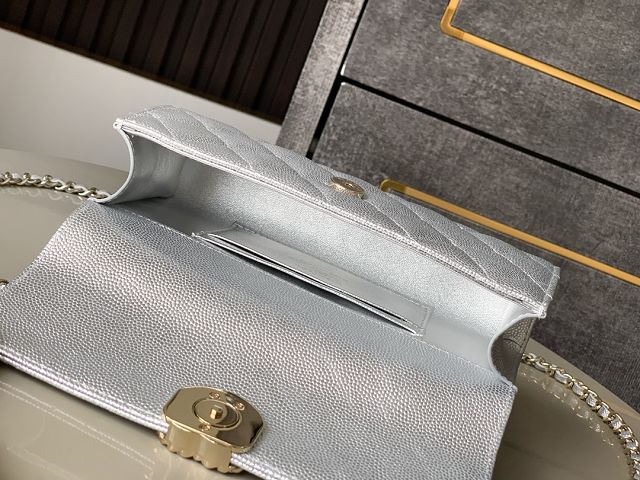 CC original grained calfskin flap phone holder AP3238 silver