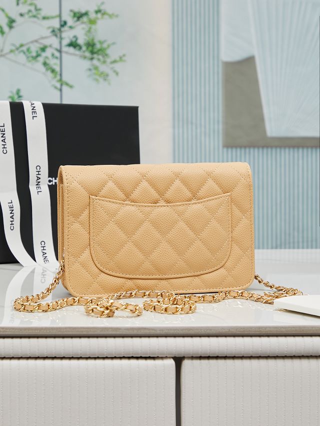 CC original grained calfskin wallet on chain AP4241 apricot