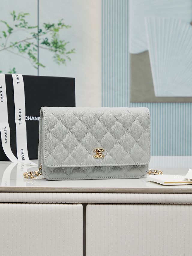 CC original grained calfskin wallet on chain AP4241 grey