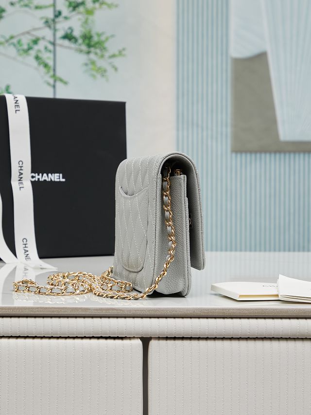 CC original grained calfskin wallet on chain AP4241 grey