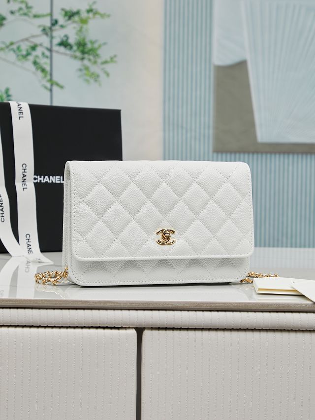 CC original grained calfskin wallet on chain AP4241 white