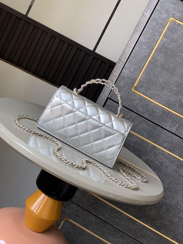 CC original lambskin flap phone holder AP3238 silver