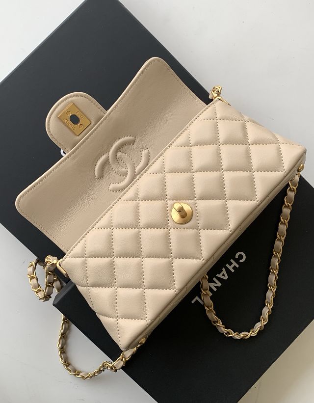 CC original lambskin mini top handle flap bag AS5354 beige