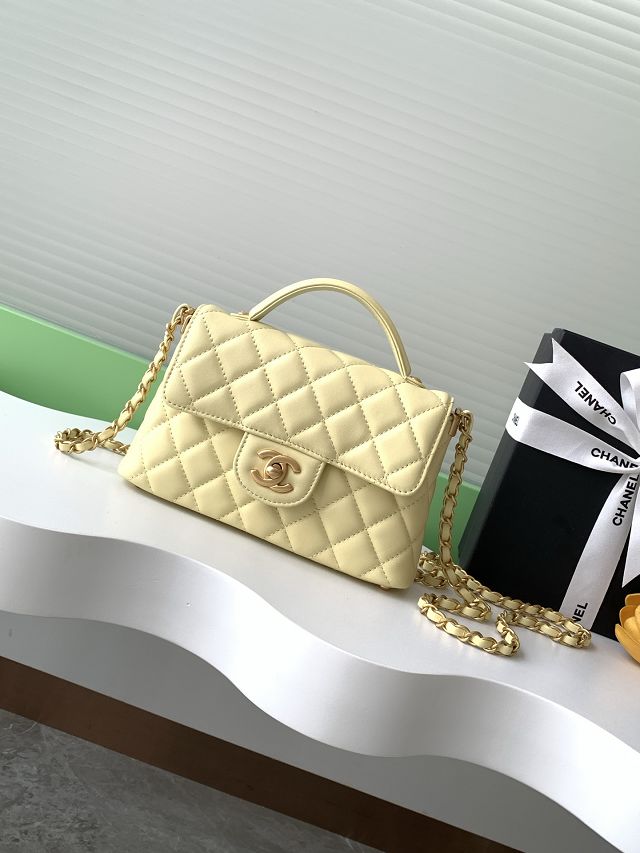 CC original lambskin small top handle flap bag AS5355 yellow