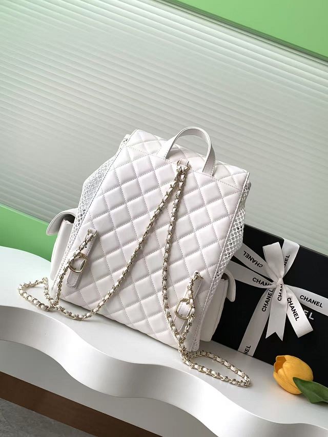 CC original mesh&lambskin large backpack AS5492 white
