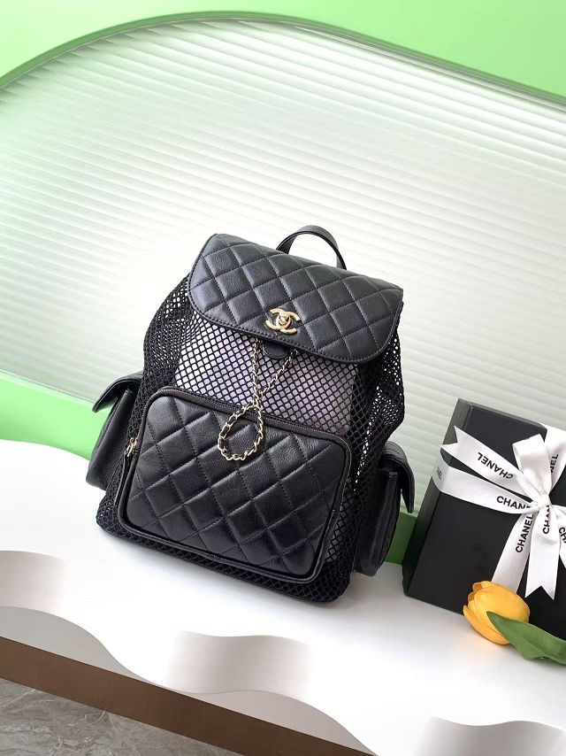 CC original mesh&lambskin large backpack AS5492 black