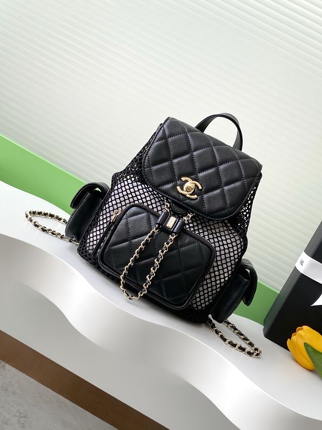 CC original mesh&lambskin medium backpack AS5484 black
