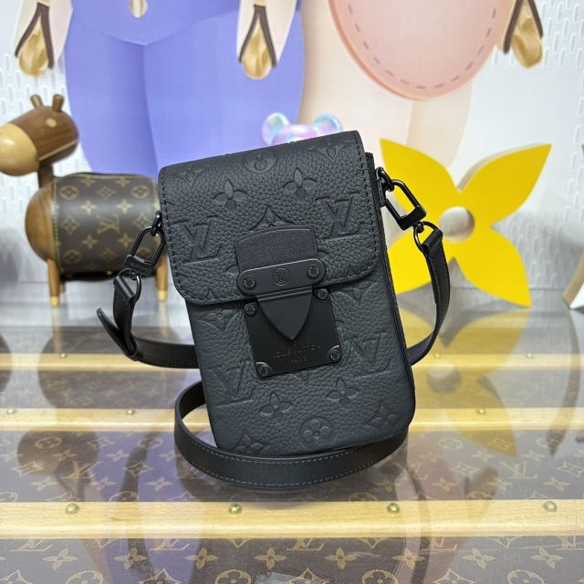 Louis vuitton original calfskin s-lock vertical wearable wallet M81524 black