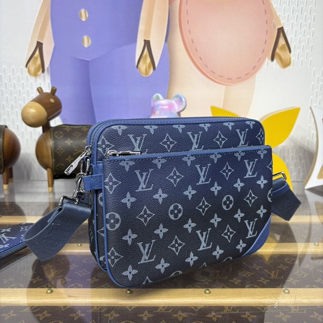 Louis vuitton original monogram canvas trio messenger bag M11592 blue