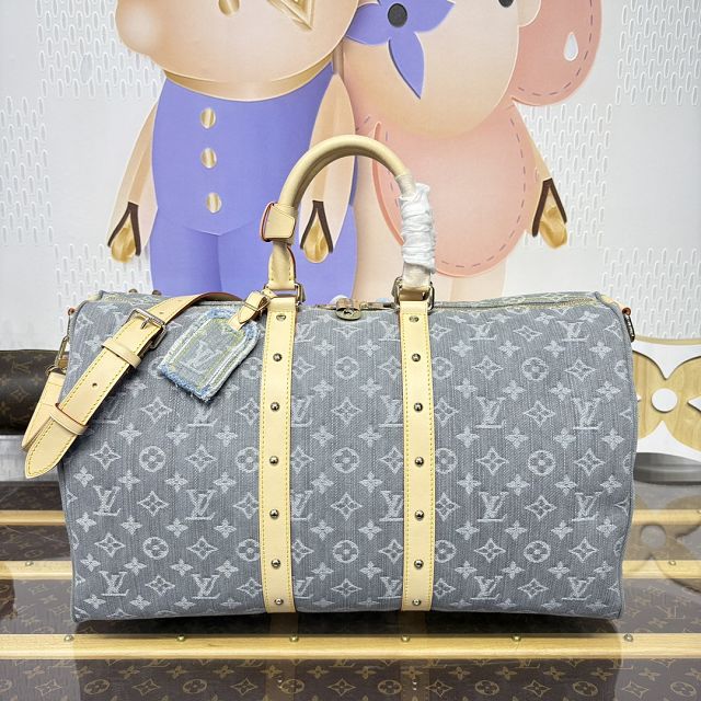 Louis vuitton original monogram denim keepall 45 M13748 grey