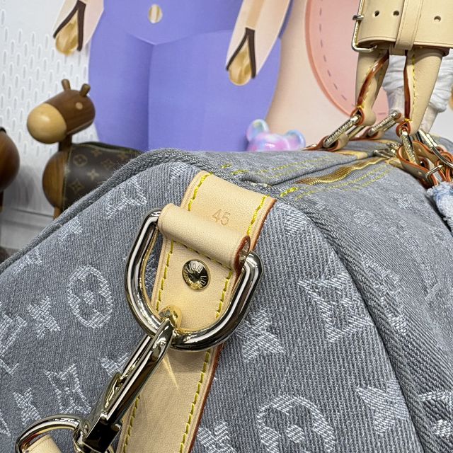 Louis vuitton original monogram denim keepall 45 M13748 grey