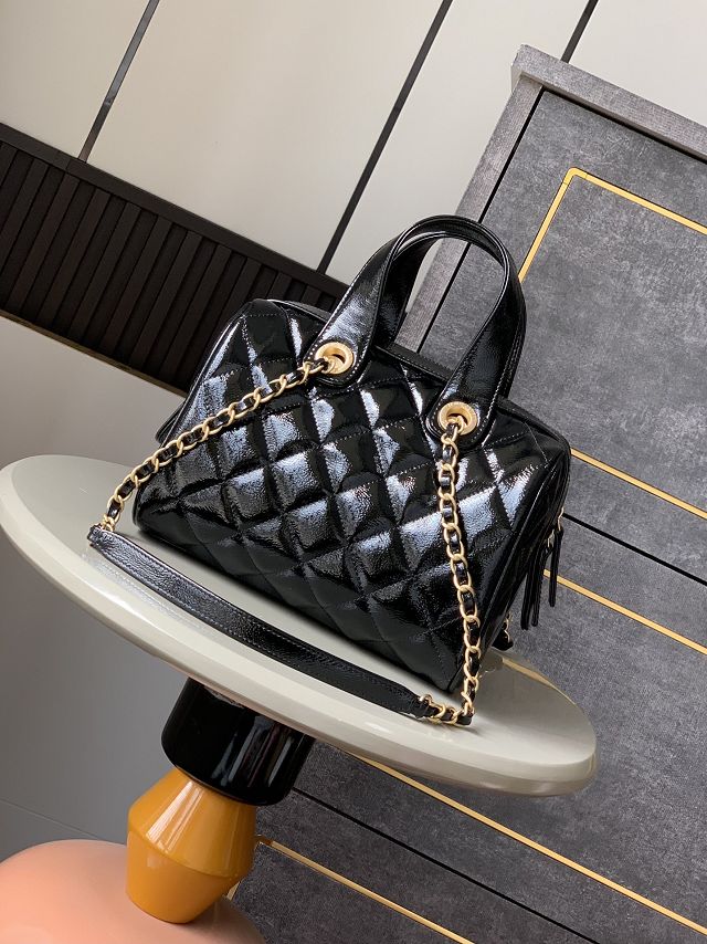 CC original crumpled calfskin small bowling bag AS5578 black