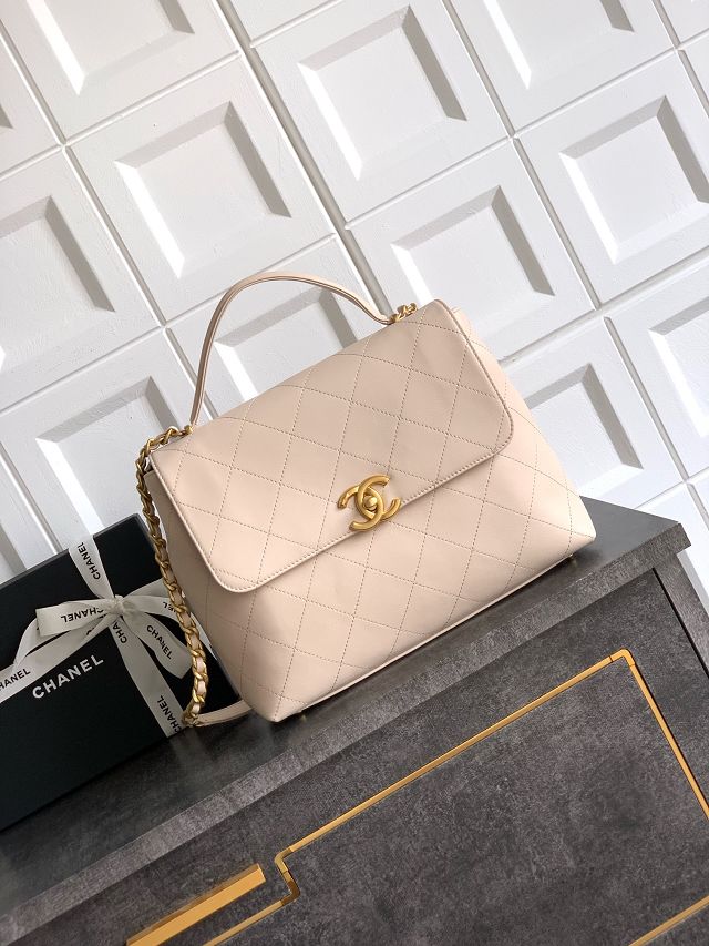 CC original calfskin large top handle flap bag AS5447 beige