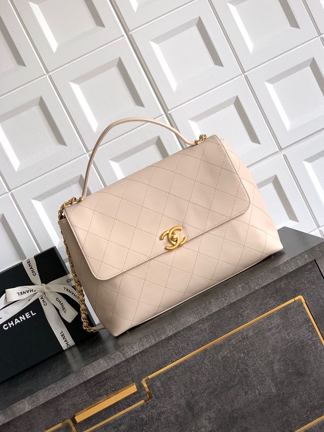 CC original calfskin maxi top handle flap bag AS5543 beige