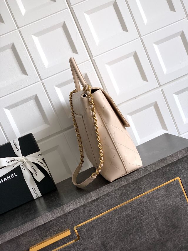 CC original calfskin maxi top handle flap bag AS5543 beige