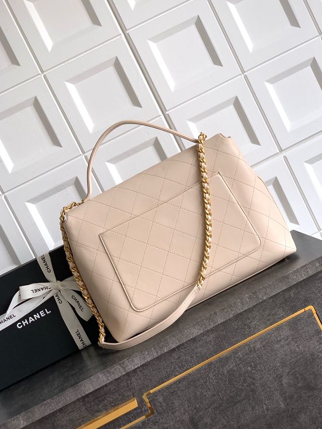 CC original calfskin maxi top handle flap bag AS5543 beige