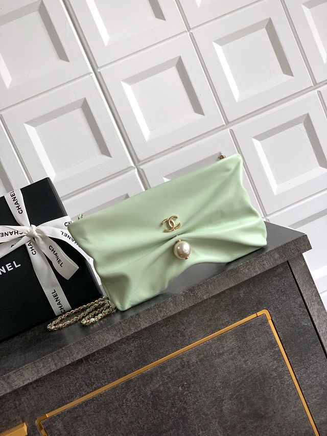 CC original lambskin clutch with chain AP4613 light green