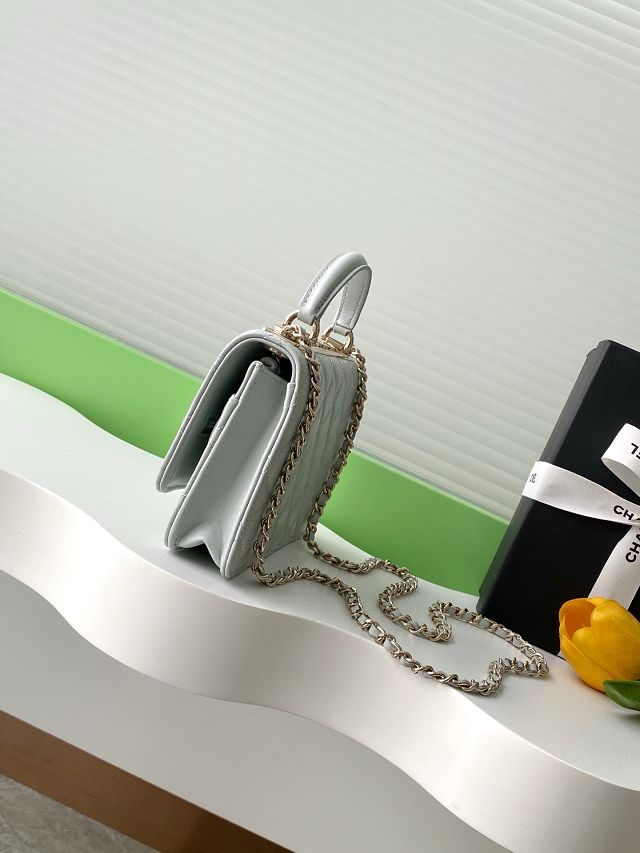 CC original lambskin wallet on chain AP4323 light grey
