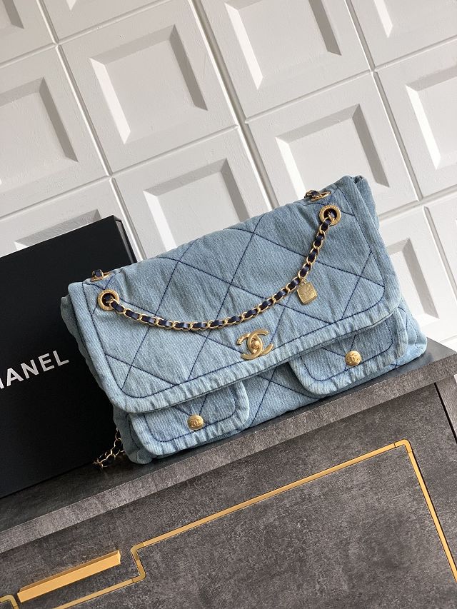 CC original denim large flap bag AS5011 blue