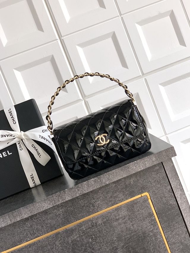 CC original patent calfskin top handle clutch AP3240 black 