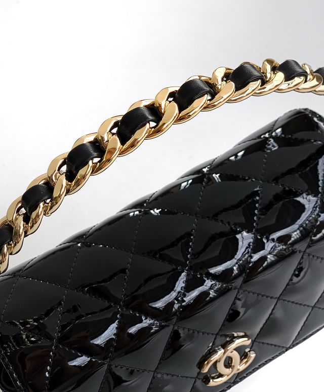 CC original patent calfskin top handle clutch AP3240 black 